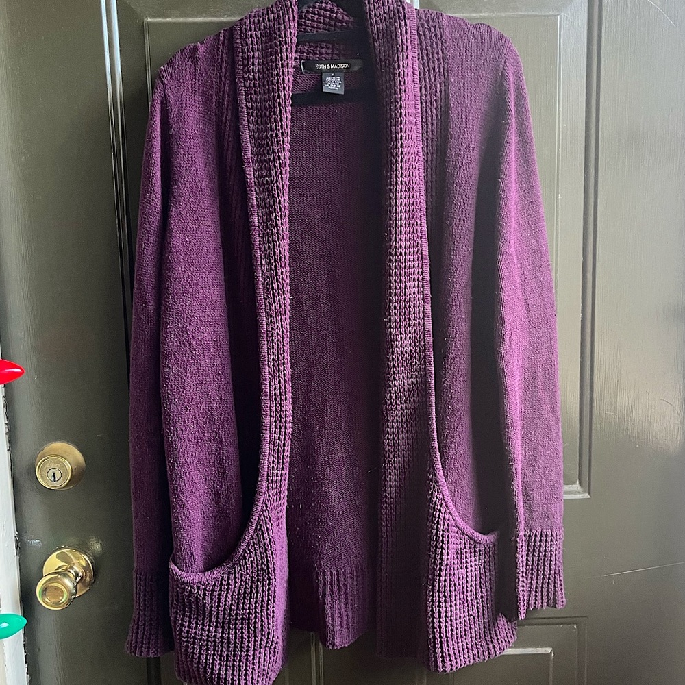 89th & Madison Plum Purple Knitted Cardigan With Pockets Size Medium